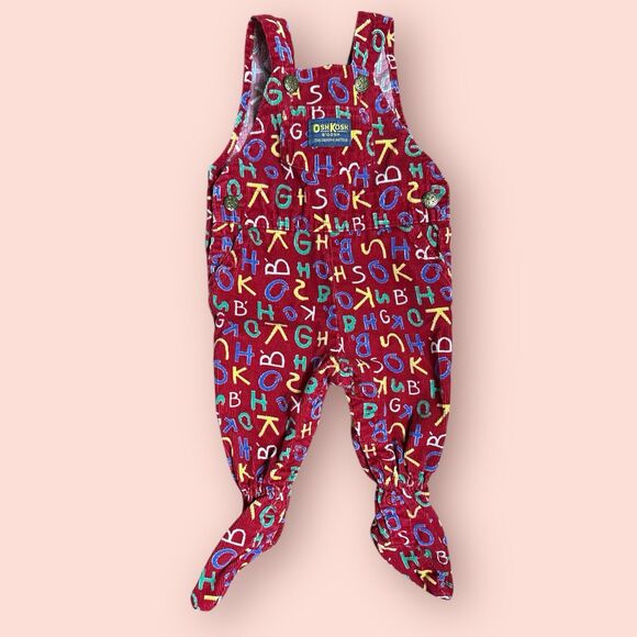 Vtg Oshkosh B’Gosh Baby Overalls Vestbak Alphabet Red Infant 3-6 Months Corduroy - Picture 1 of 5
